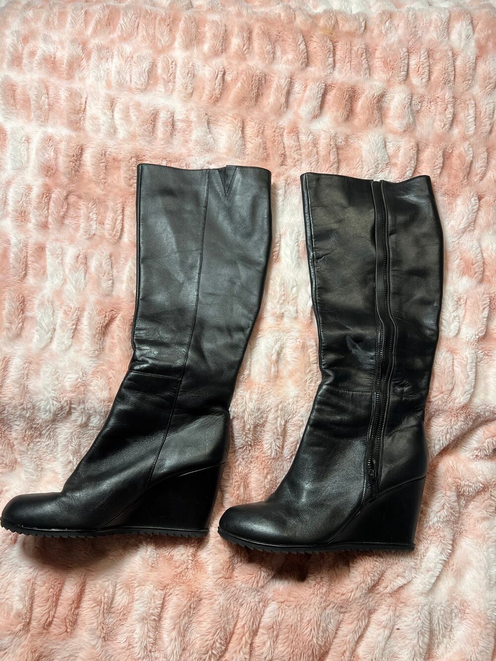 Kenneth Cole Reaction Storm Chaser Women's 9.5M Black Leather Knee High Wedge Bo